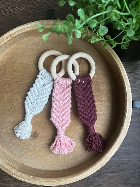 Natural Wooden Baby Teether - Fringe Macrame