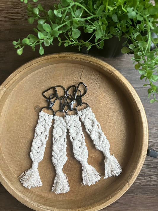 Macrame Fringe Keychain - White